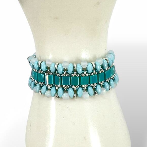 HANDMADE Blooming Squares Bracelet 6.5" Artisan Festival Coastal Glam - Picture 1 of 5